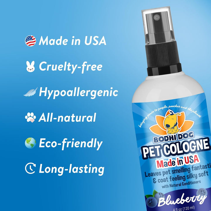 Natural Dog Cologne (Blueberry) - Premium Scented Deodorizing Pet Perfume with Conditioner for Dogs & Cats - Keeps Pets Fresh & Clean - Gentle and Safe Formula, Made in USA (4 Fl Oz)