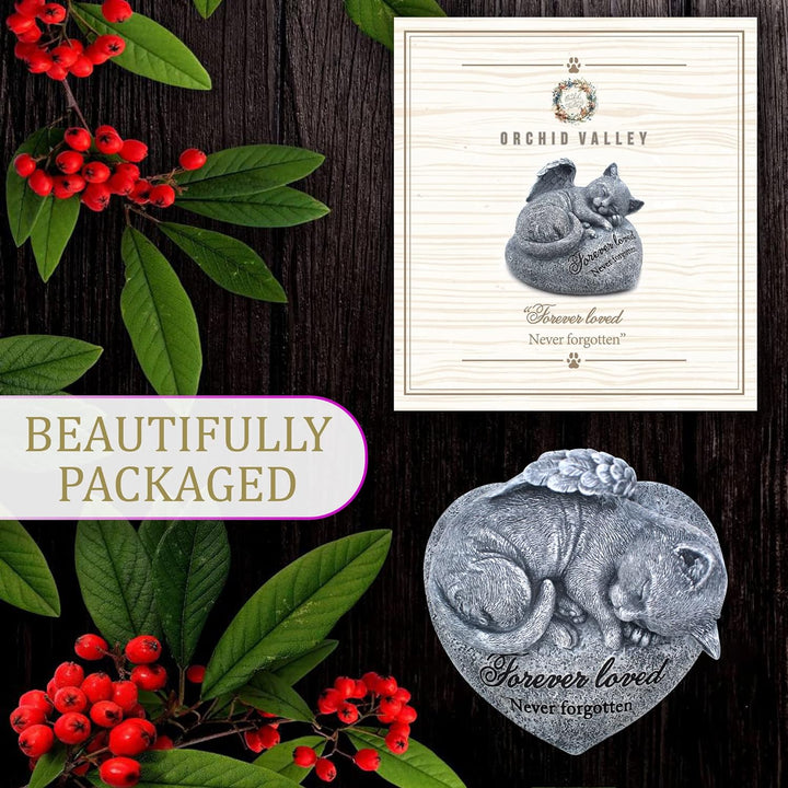 Sleeping Cat Garden Statue - Pet Memorial Stone - Grave Marker - Beautifully Packaged Memorial Gift, Headstones for Cats or Thoughtful Sympathy Gift