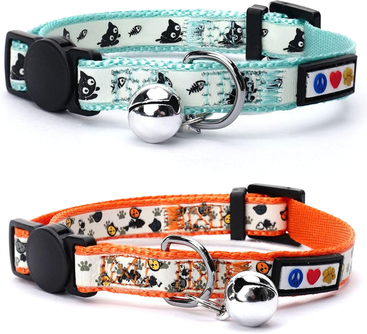 Glow in the Dark Cat Collar Kitten Collar with Safety Buckle and Removable Bell - Teal