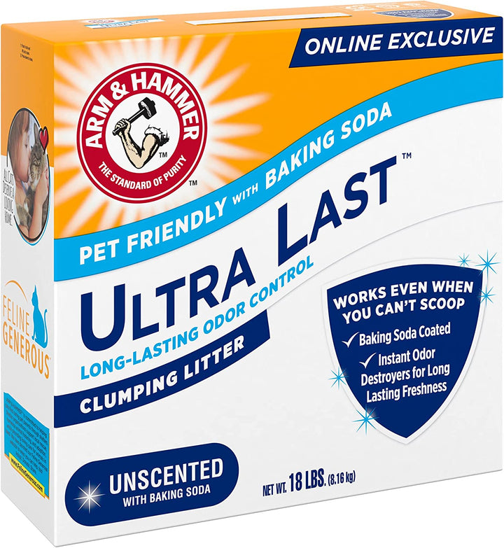 Ultra Last Clumping Cat Litter Unscented Multicat 18 Lbs. Pet Friendly with Baking Soda Odor Control Litter