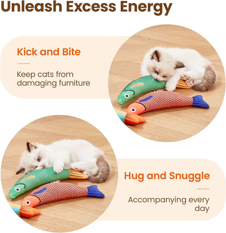Cat Toys Saury Fish, 3 Pack, Catnip Crinkle Sound, Soft and Durable, Interactive Kitten Kicker for Indoor Kitty Exercise 9.4 Inches for All Breeds