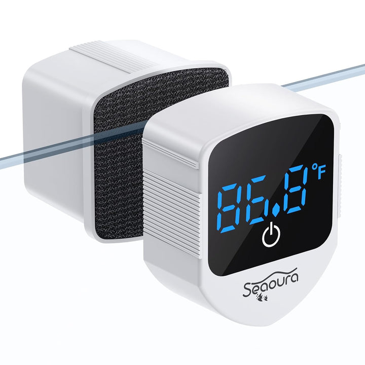 Aquarium Magnetic Cleaner with Thermometer, Fish Aquariums Mini Magnet Brush Only for Glass Tank,Tiny Magnets Clean Floating Cleaning Toolalgae Scrapers(Blue)