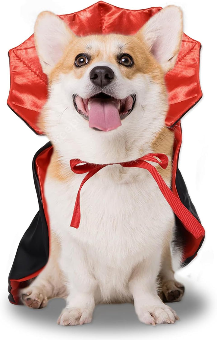 Halloween Pet Vampire Cape – Adjustable Red & Black Costume for Cats & Small Dogs 15.74″ Spooky Cloak with Stand-Up Collar Funny Halloween Pet Outfit (S Size)