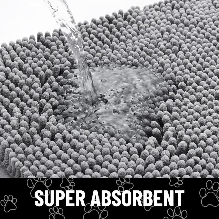 Dog Door Mat for Muddy Paws, Absorbent Dirt Trapper Non Slip Quick Dry Washable Chenille Mat for Mud Dogs, Entry Rug for Indoor and Outdoor (30X20 Inches, Grey)