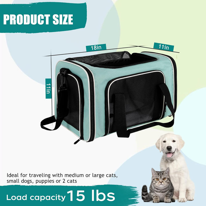 Cat, Dog Carrier for Small Medium Pet Carriers up To15Lbs, Cats Carrier Soft- Sided Puppy Dogs Bag Portable Foldable Airline Approved Carrier Travel (Green 18 * 11 * 11)