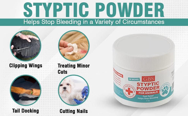 5 Oz Styptic Powder for Dogs, Cats & Birds Stops Bleeding– Quick Blood Clotting for Nail Clipping, Minor Cuts, Tail Docking & Wing Clipping – Pet First Aid Hemostatic Powder with Sealed Top & Scoop
