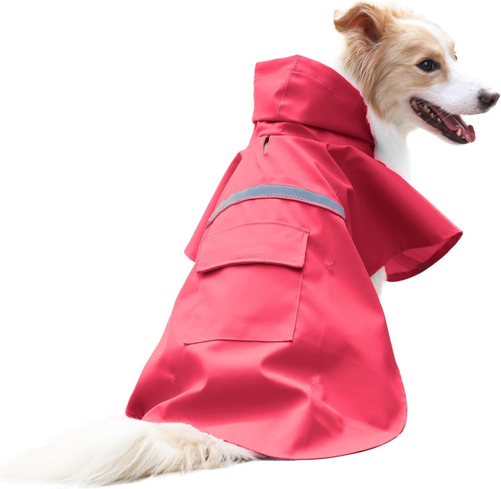 Large Dog Raincoat Adjustable Pet Water Proof Clothes Lightweight Rain Jacket Poncho Hoodies with Strip Reflective (XL, Yellow)