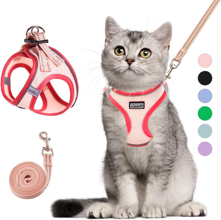 Cat Harness and Leash Set, Soft and Breathable Vest with Reflective Strip, Escape Proof Kitten Harness, Easy to Wear for Cats Walking and Traveling (Purple, M)