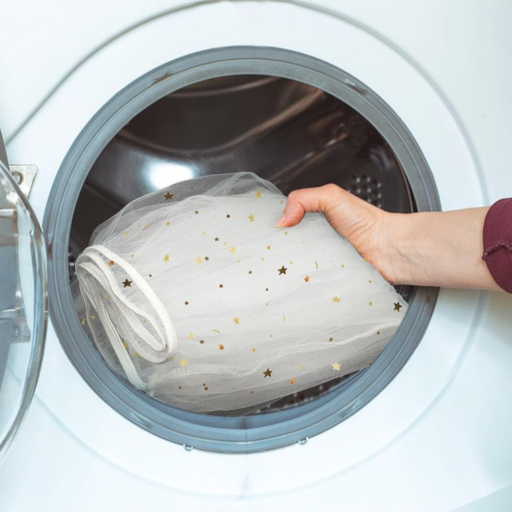 Bird Cage Seed Catcher, Seed Catcher Guard Net Cover, Parrot Nylon Mesh Net Cover, Universal Soft Airy Cage Net Stretchy Skirt for round Square Cages (Star-White, 15.7" X87")