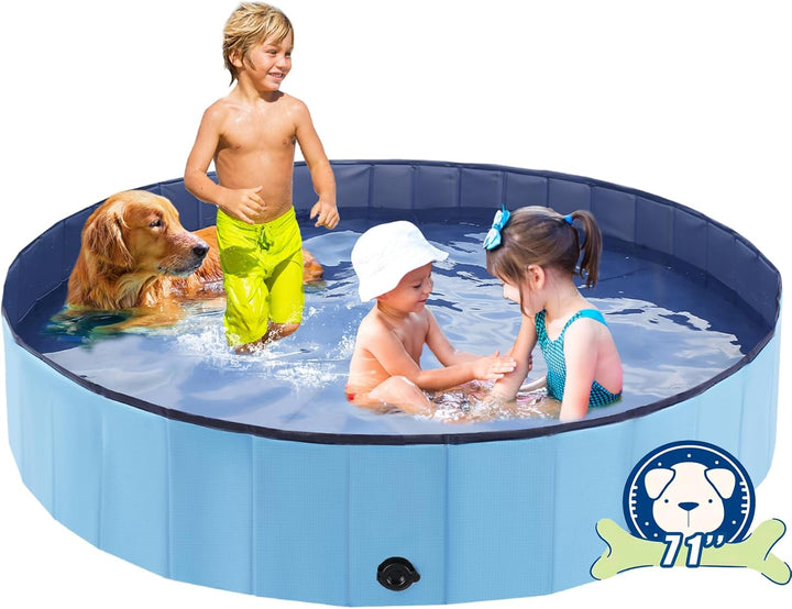 Foldable Dog Pool, Portable Pet Bath Tub and Kiddie Swimming Pool, Collapsible Bathtub for Puppies, Small, Medium and Large Dogs, Cats and Kids, 32 X 8 In, Blue