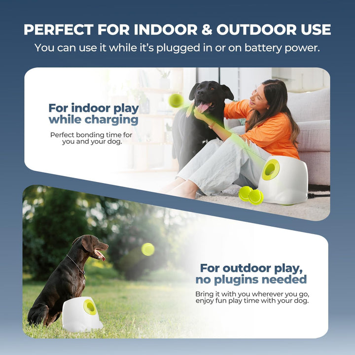 Automatic Dog Ball Launcher for Medium to Large Dogs, Interactive Tennis Ball Thrower, Rechargeable Dog Toy Mental Stimulation Training Game for Energetic Dogs