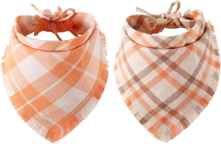 Fall Dog Bandana Autumn Thanksgiving Plaid Reversible Triangle Bibs Scarf Accessories for Dogs Pets