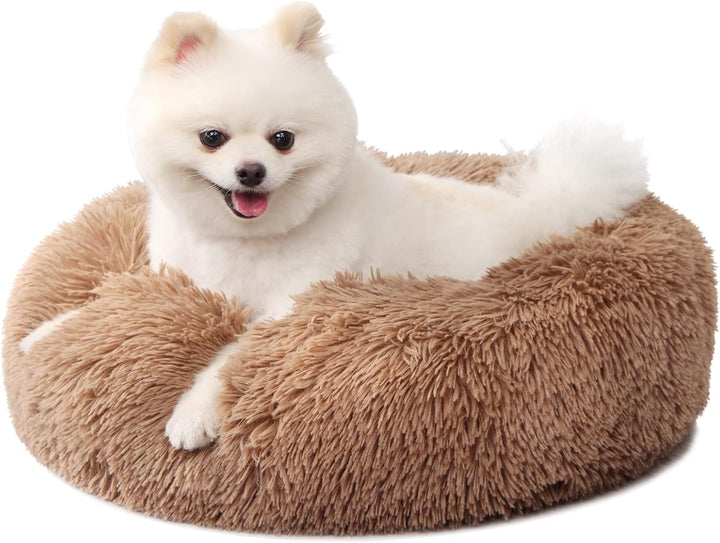 Small Calming Dogs Bed for Small Dogs Anti-Anxiety Machine Washable Fluffy Luxury Anti-Slip Waterproof Mute Base Warming Cozy Soft Pet Puppy round Bed