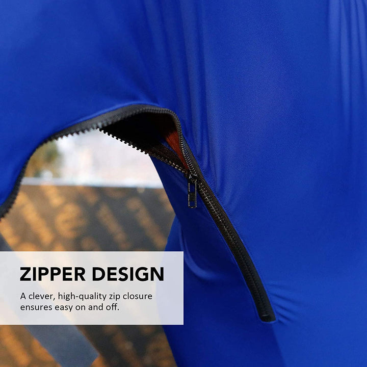 Horse Stretch Hood without Ears Snug Fitting Hood with Zip Closure Covers Face, Shoulders, Mane, Chest and Withers Perfect for Show/Event Preparation - Blue