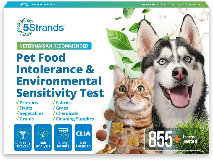 Pet Food Intolerance & Environmental Sensitivity Test, at Home Gut Health Test for Dogs & Cats, 857 Items Tested, Pet Health Check, Results in 4 Days, for All Ages and Breeds