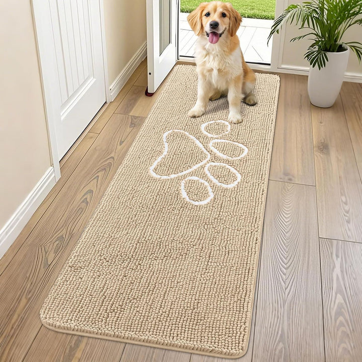 Dog Door Mat for Muddy Paws, Absorbent Dirt Trapper Non Slip Quick Dry Washable Chenille Mat for Mud Dogs, Entry Rug for Indoor and Outdoor (30X20 Inches, Grey)