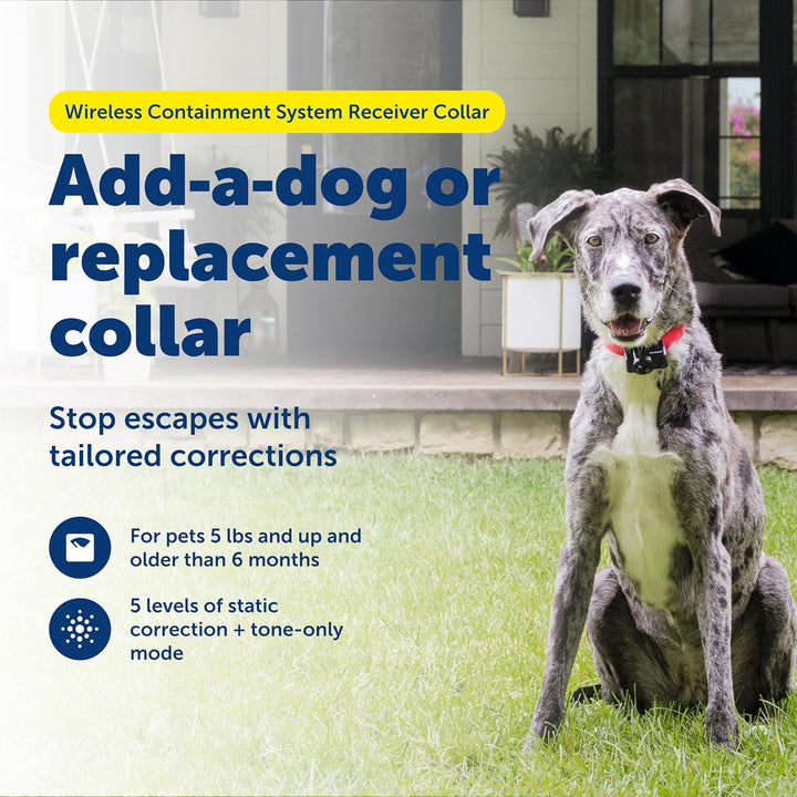 Wireless Pet Containment System Receiver Collar - Battery-Operated & Waterproof - Adjustable Receiver Collar with 5 Correction Levels - for Dogs 5Lb+