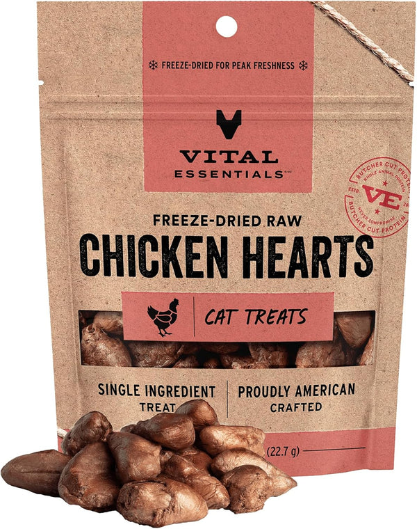 Chicken Hearts Cat Treats, 1 Oz | Freeze-Dried Raw | Single Ingredient | Grain Free, Gluten Free, Filler Free