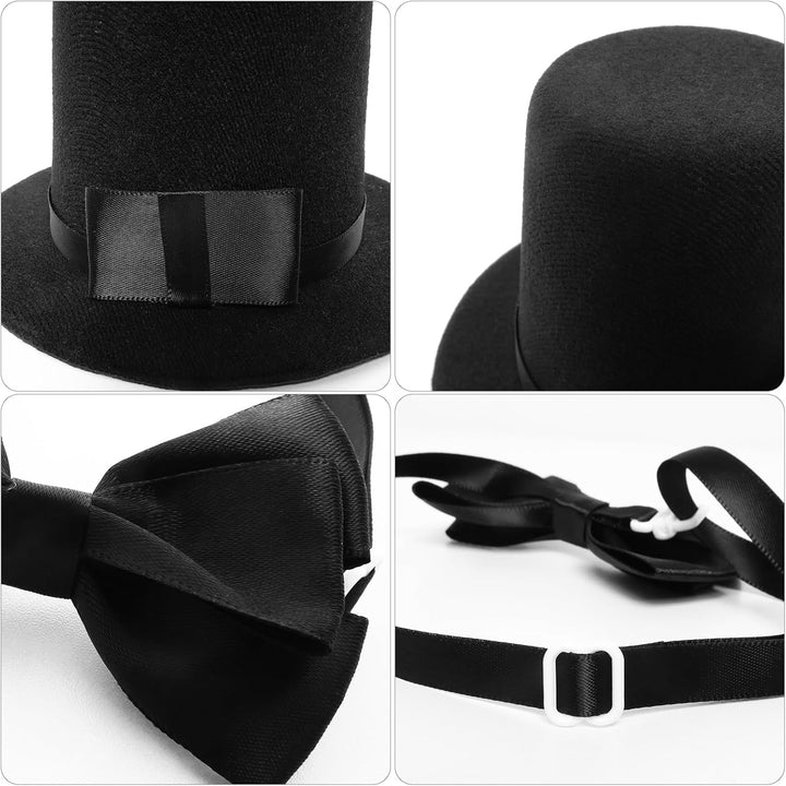 Pet Formal Accessories Set 2 Pcs Dog Costume Top Hat with Formal Pet Tuxedo Bowtie/Necktie Birthday Party Halloween Gradation Christmas Dog Cat Costumes Accessories Black One Size