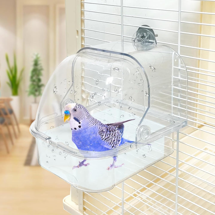 Bird Bath for Cage, Cleaning Pet Supplies Cockatiel Bird Bathtub with Hanging Hooks for Little Bird Parrots Spacious Parakeets Portable Shower for Most Birdcage(Blue)
