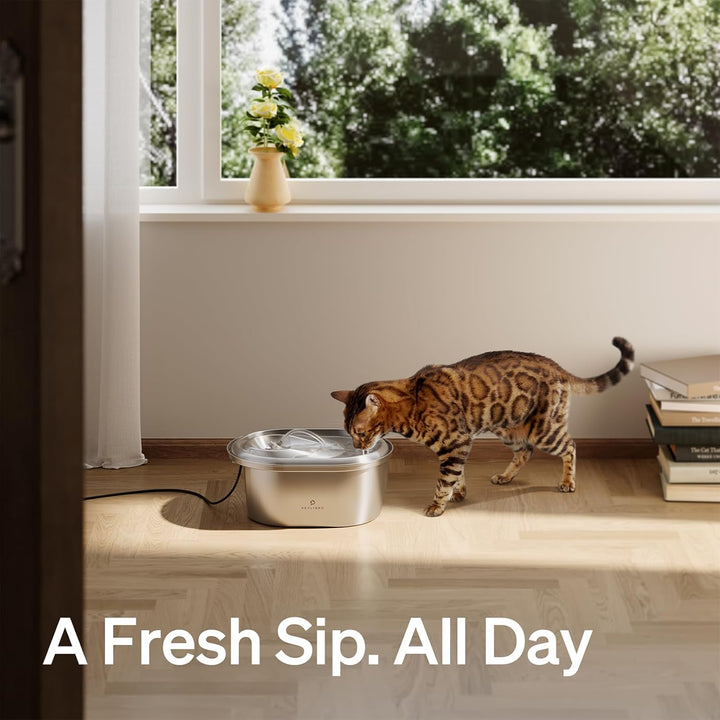 Stainless Steel Cat Water Fountain, 101Oz/3L Pet Water Fountain for Cats Inside, Food-Grade Dog Water Fountain, Automatic Water Dispenser with 4 Filters & 4 Sponges