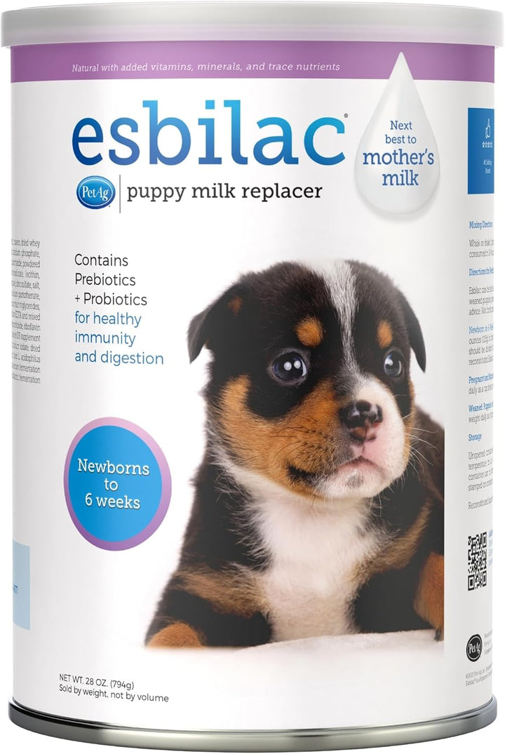 Pet-Ag Esbilac Puppy Milk Replacer Powder - 28 Oz - Powdered Puppy Formula with Prebiotics, Probiotics & Vitamins for Puppies Newborn to Six Weeks Old - Easy to Digest