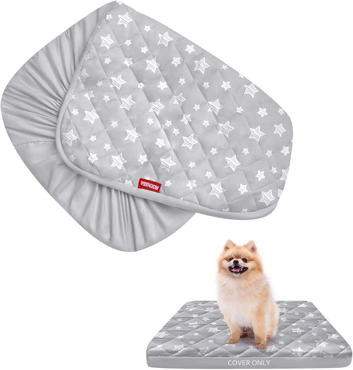 Waterproof Dog Bed Covers Replacement Washable Pet Hair Easy to Remove, Noiseless Quilted Puppy Pet Bed Cover Lovely Grey Star Print 27X36 Inches, for Dog/Cat, Cover Only