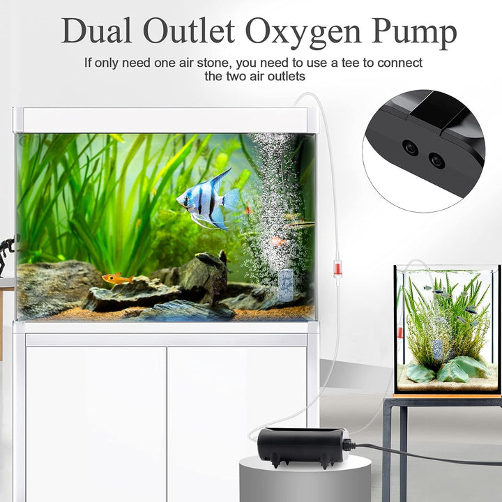 Aquarium Air Pump,3.5W 5W Dual Outlet Oxygen Pump with 2 Air Stone,Adjustable Air Valve Quiet Bubbler Pump,Up to 160 Gallon Fish Tank (3.5W)