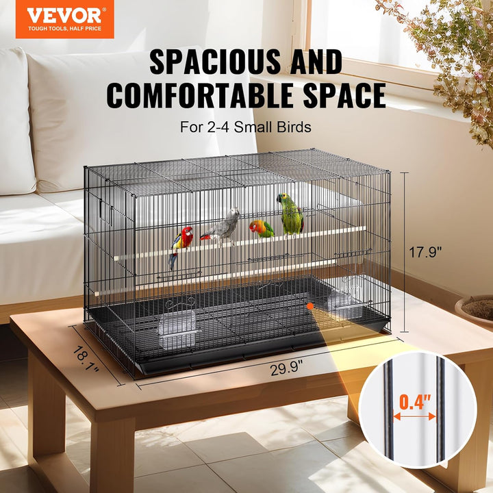 30 Inch Flight Bird Cage, Stackable Bird Cage Parakeet Cage with Slide-Out Tray and Handle, Small Parrots Birdcage for Cockatiels Budgies Conure Macaw Finch Lovebirds Canaries Pigeons