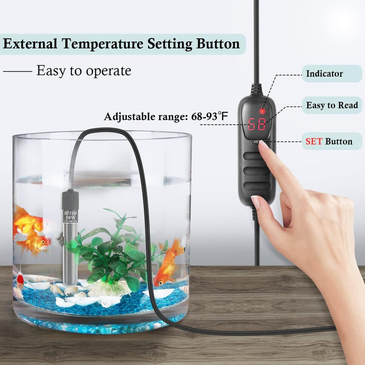 Mini Submersible Aquarium Heater - 50W Digital Heater for Fish Tank Turtle Tank 5-15 Gallon, Saltwater and Fresh Water with Temperature Controller (50W)
