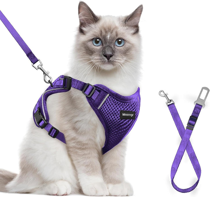 Cat Harness and Leash for Walking, Cat Car Harness, Escape Proof Soft Adjustable Vest Harnesses for Cats, Easy Control Breathable Reflective Strips Harness, Kitten Harness and Leash Set, Black, S