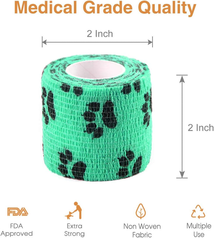 Vet Wrap Cohesive Bandages Bulk Self Adhesive Bandage Wrap Self Adherent Wrap Non-Woven for Dogs Pet Animals & Ankle Sprains & Swelling 2 Inch X 5 Yards (2 Inch Claw)
