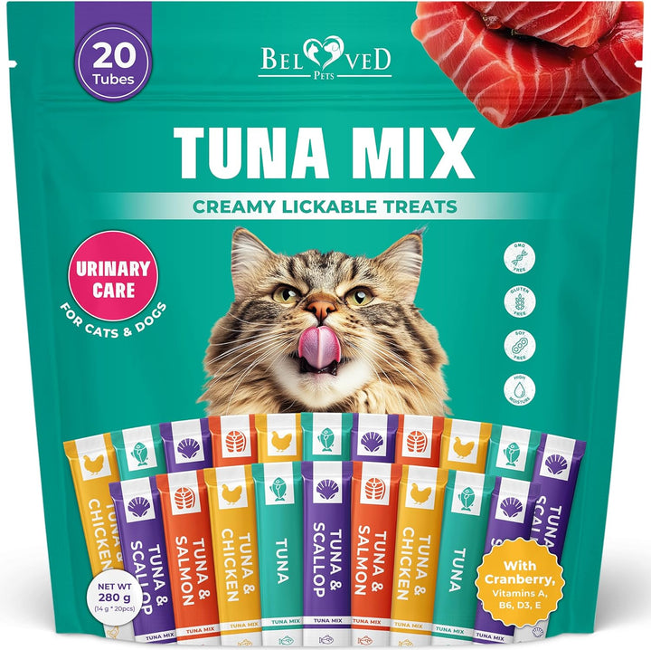 Creamy Lickable Cat Treats & Wet Squeeze Tubes – Tuna Mix, Liquid Cat Snacks, Urinary Care, Multivitamin Treats for Cats & Small Dogs, Lick up (10 Ounce (Pack of 1), Tuna Mix 40 Sticks)