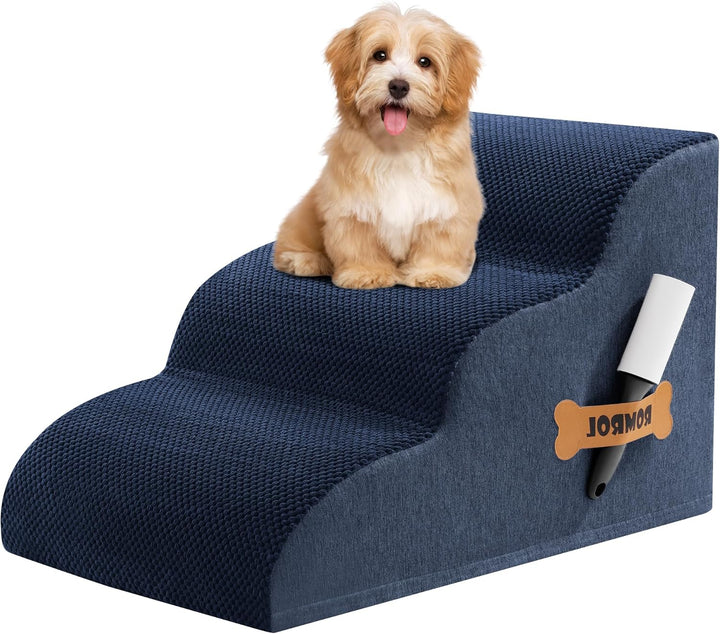 Dog Stairs Ramp for Beds Couches, 15.7” H 33D Extra Wide Pet Steps with Durable Non-Slip Waterproof Fabric Cover, Dog Slope Stairs for Small Dogs and Cats or Pets Friendly, 3-Tiers, Grey