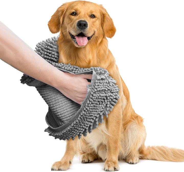 Doggy Dryer, Highly Absorbent Microfiber Washable Dog Shammy Quick Drying Towel Absorber - Extra Soft Plush Wrap Chenille Bath Towels to Dry Soggy Large Pets & Small Puppy-Grey 13"X31"