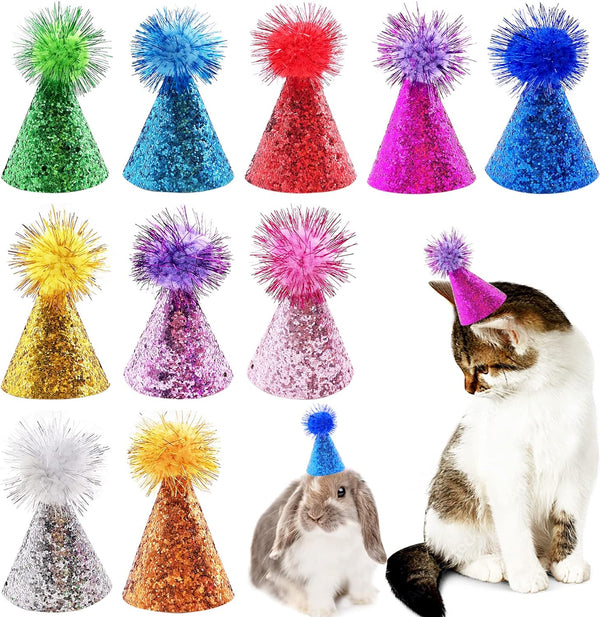 10Pcs Mini Small Dog Hats Cat Birthday Party Hat Rabbit Hats for Holiday Wedding Puppies Kittens Costume Accessories