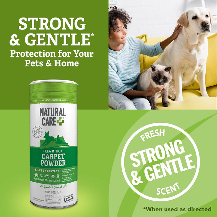 Flea and Tick Carpet Powder, Flea & Tick Treatment for Rugs, Carpet, and Pet Bedding, Pet Essential, Pest Prevention, 8.1 Oz Canister