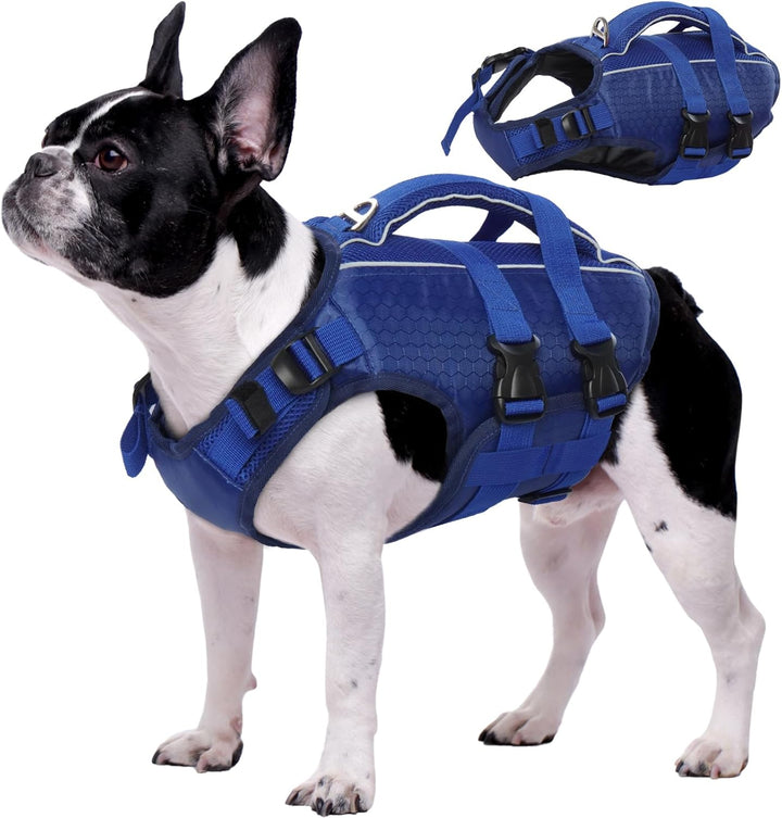 Dog Life Jacket High Flotation, Reflective Dogs Life Vest for Swimming Boating, Adjustable Small Medium Large Dog Lifejacket, Lightweight Dogs Life Preserver Rescue Handle Spring Summer Pool