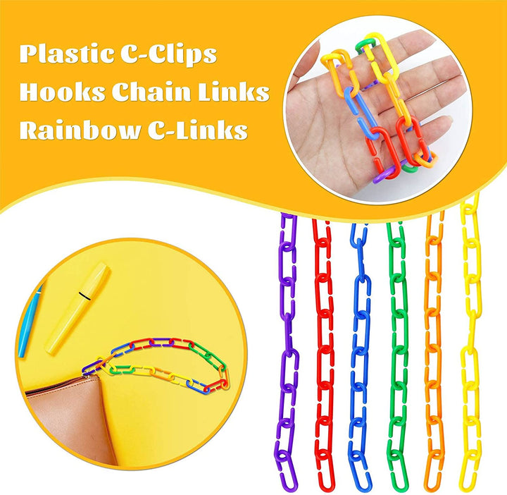 100PCS Plastic Chain Links, Children'S Learning Toy, Mix Color Rainbow DIY C-Clips Chains Hooks Swing Climbing Cage Toys for Bird Sugar Glider Rat Parrot