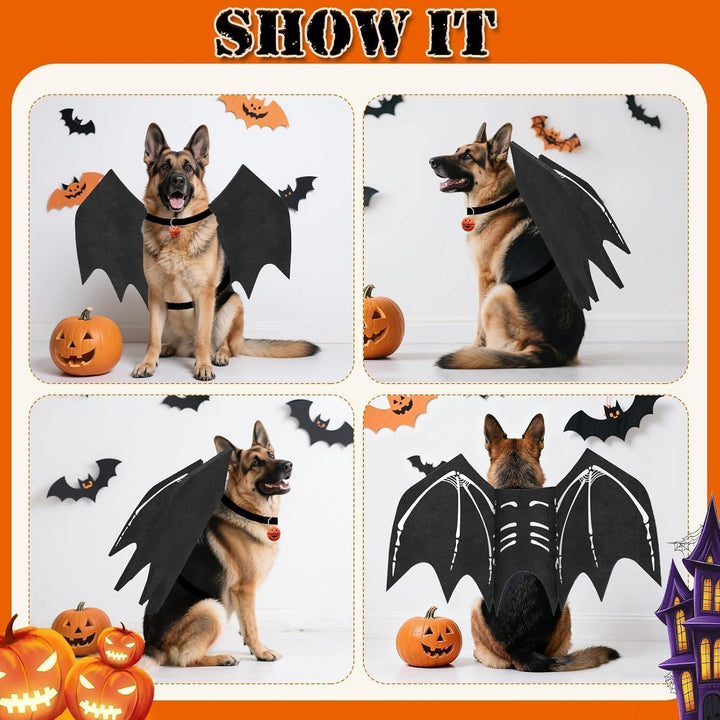 Large Dog Halloween Costumes, Adjustable Dog Bat Wings Costumes for Large Dogs with Pumpkin Bell Skeleton Print on the Back, Pet Costume Halloween Cosplay Party Dress Up, XL Black
