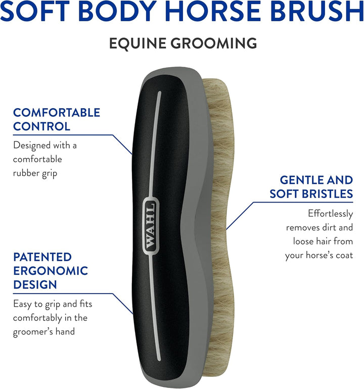 Professional Animal Equine Soft Body Horse Brush - Black