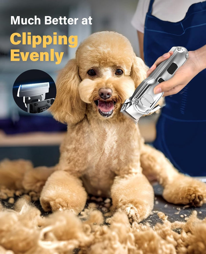 Dog Grooming Kit for Heavy Thick Hair&Coats/Low Noise Rechargeable Cordless Waterproof Dog Clippers for Grooming Animals&Pets/Pet Shaver with Stainless Steel Blade and Paw Trimmer