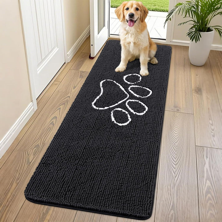 Dog Door Mat for Muddy Paws, Absorbent Dirt Trapper Non Slip Quick Dry Washable Chenille Mat for Mud Dogs, Entry Rug for Indoor and Outdoor (30X20 Inches, Grey)