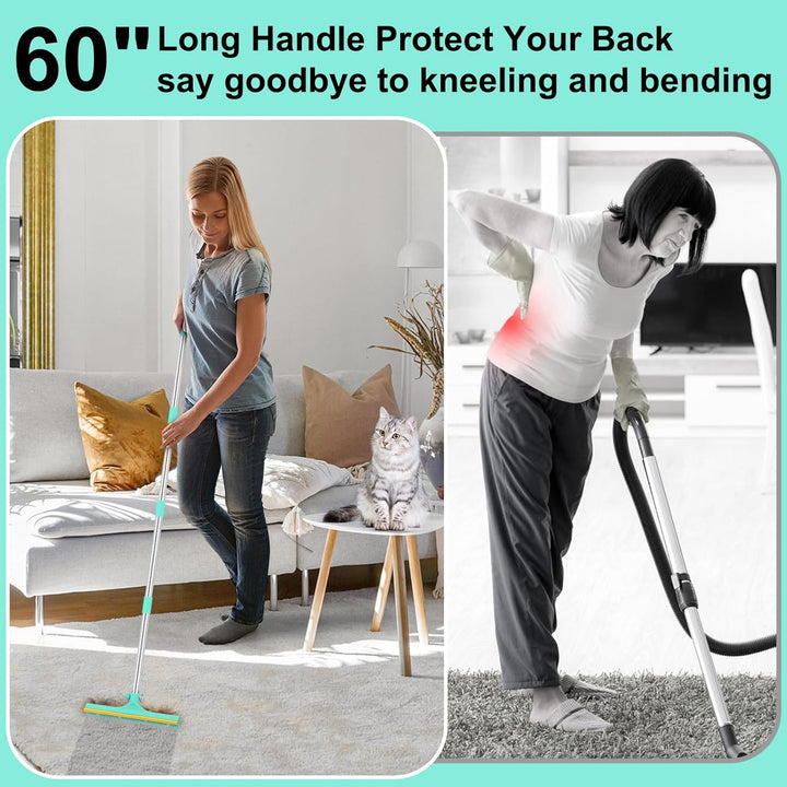 Carpet Rake for Pet Hair Removal - 60" Adjustable Long Handle Carpet Rake, 3 in 1 Reusable Pet Hair Removal Tool Kit, Cat Dog Fur Rakes Scraper Carpet Broom for Carpets, Rugs, Mats