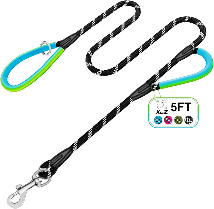 Heavy Duty Dog Leash 2 Handles 4/5/6Ft-Blue  Dog Leashes for Medium Large Dogs That Pull 1/2 Inch 1000Lb Strength Thick Rope Leash PVC Waterproof-Handles Metal Hook Nighttime Safety