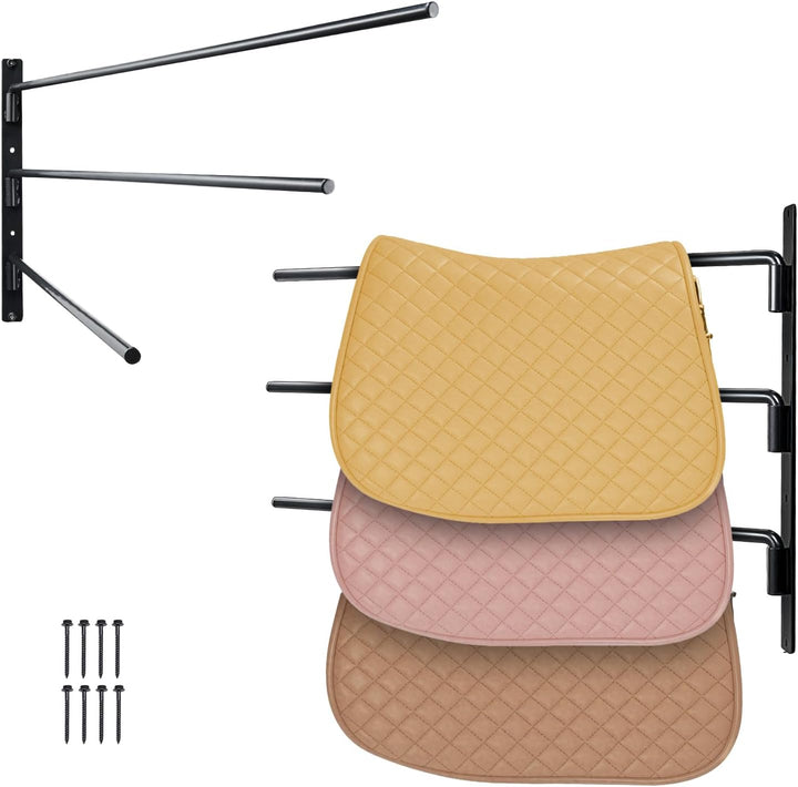 Freestanding Saddle Stand, 30 X 30 X 68.5 In, 3 Tiers Saddle Rack, Heavy Duty Saddle Blanket Holder with Removable & Rotating Tiers, English & Western Saddle Rack for Tack Room Organization