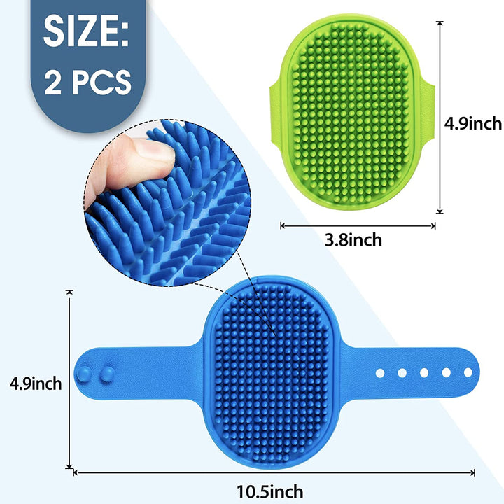 Dog Grooming Brush,  Pet Shampoo Bath Brush Soothing Massage Rubber Comb with Adjustable Ring Handle for Long Short Haired Dogs and Cats (Blue+Green, Pack of 2)