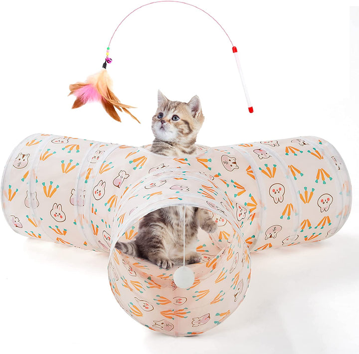 Pet Cat Tunnel Tube Cat Toys 3 Way Collapsible, Tunnels for Indoor Cats，Kitty Bored Peek Hole Toy Ball Cat, Puppy, Kitty, Kitten, Rabbit