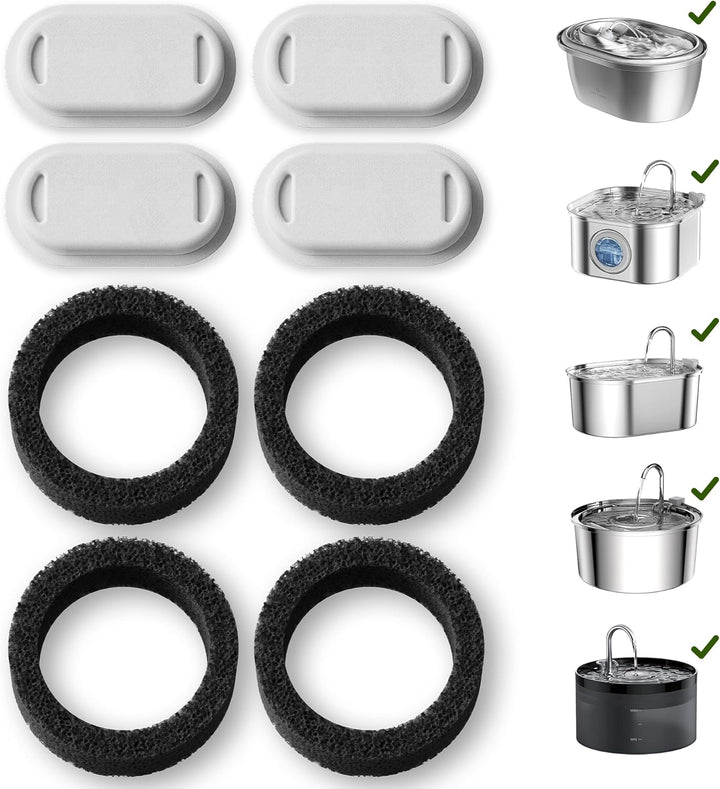 Stainless Steel Cat Water Fountain, 101Oz/3L Pet Water Fountain for Cats Inside, Food-Grade Dog Water Fountain, Automatic Water Dispenser with 4 Filters & 4 Sponges