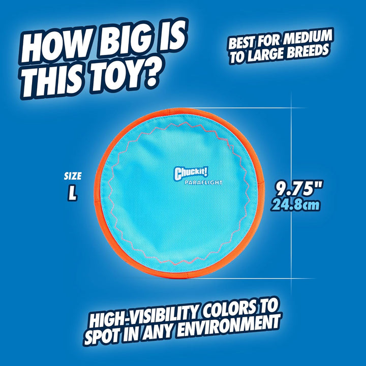 Paraflight Flying Disc Dog Toy - Water Floating Flyer - Durable Nylon Construction with Soft Rubber Edges - for Medium and Large Dogs - Size Large - 9.75" L X 9.75" W - Pack of 1